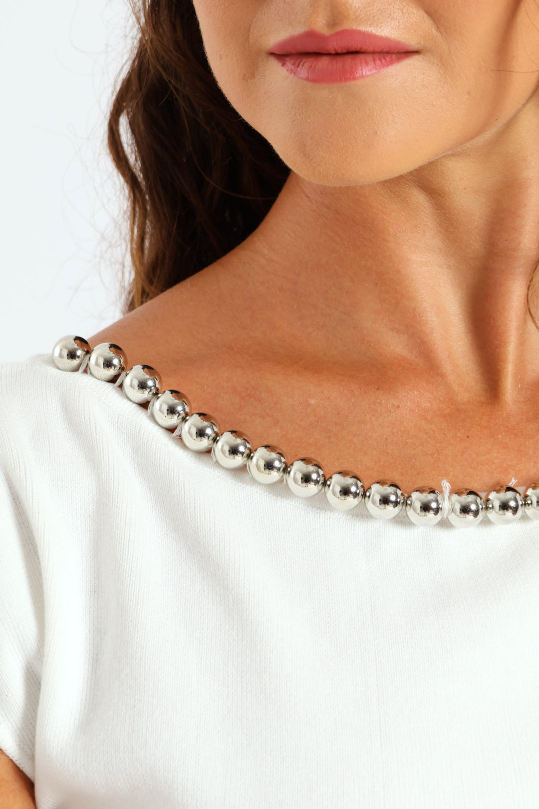 Beaded Shoulder Top - White