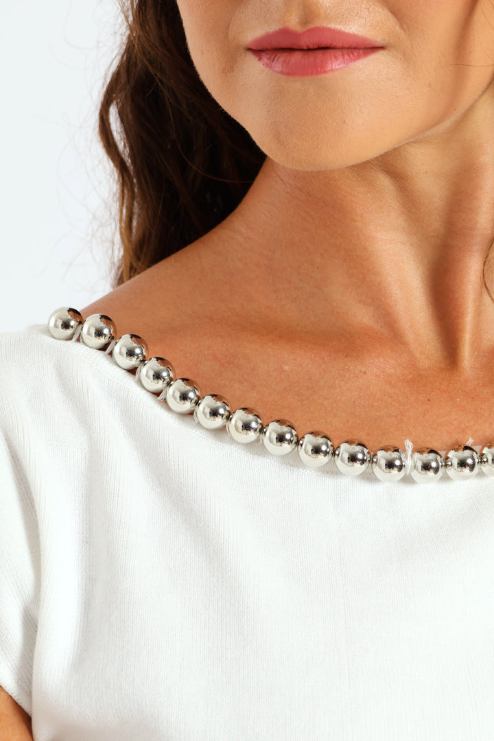 Beaded Shoulder Top - White
