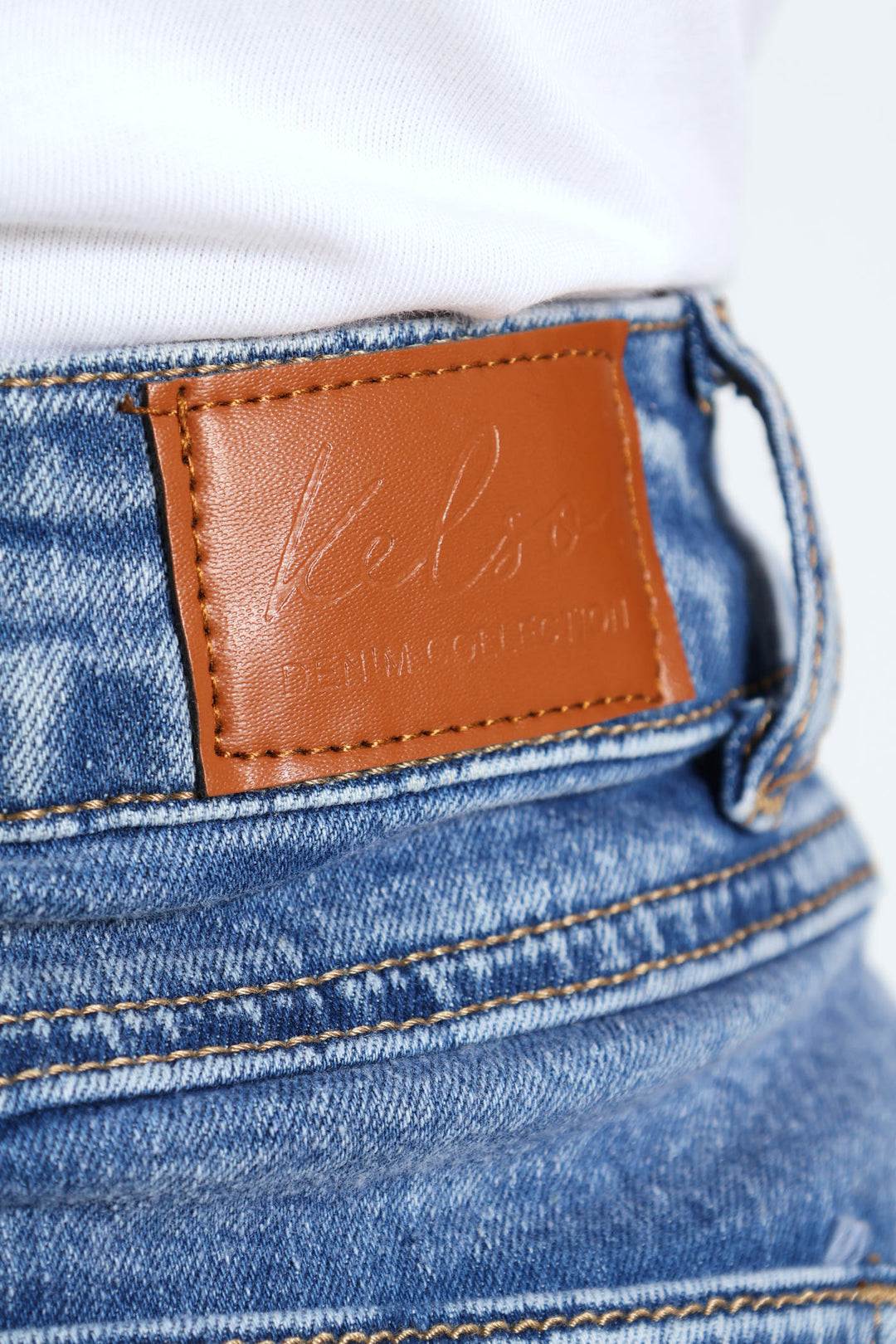 Denim Midi Skirt With Back Slit - Mid Blue