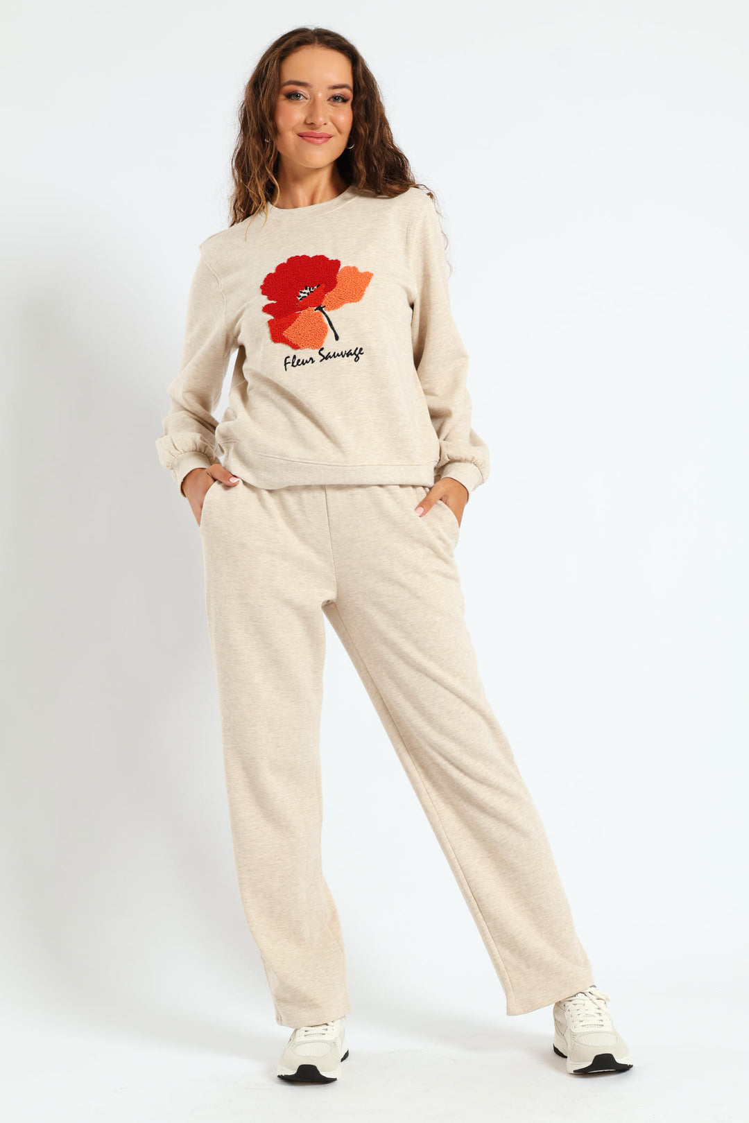Flower Loop Embroidered Pullover - Oatmeal Melange