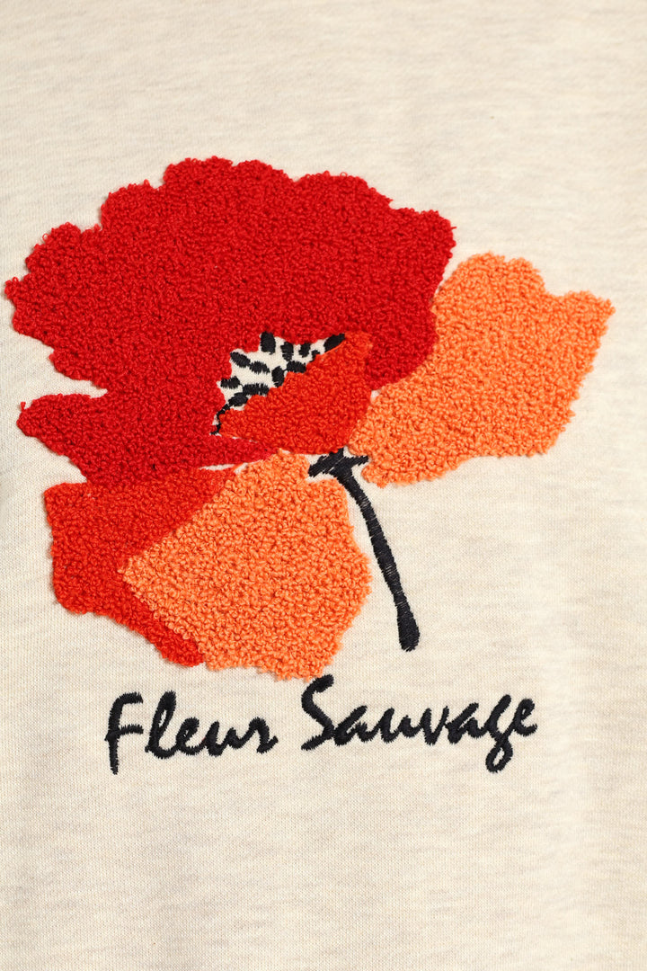 Flower Loop Embroidered Pullover - Oatmeal Melange