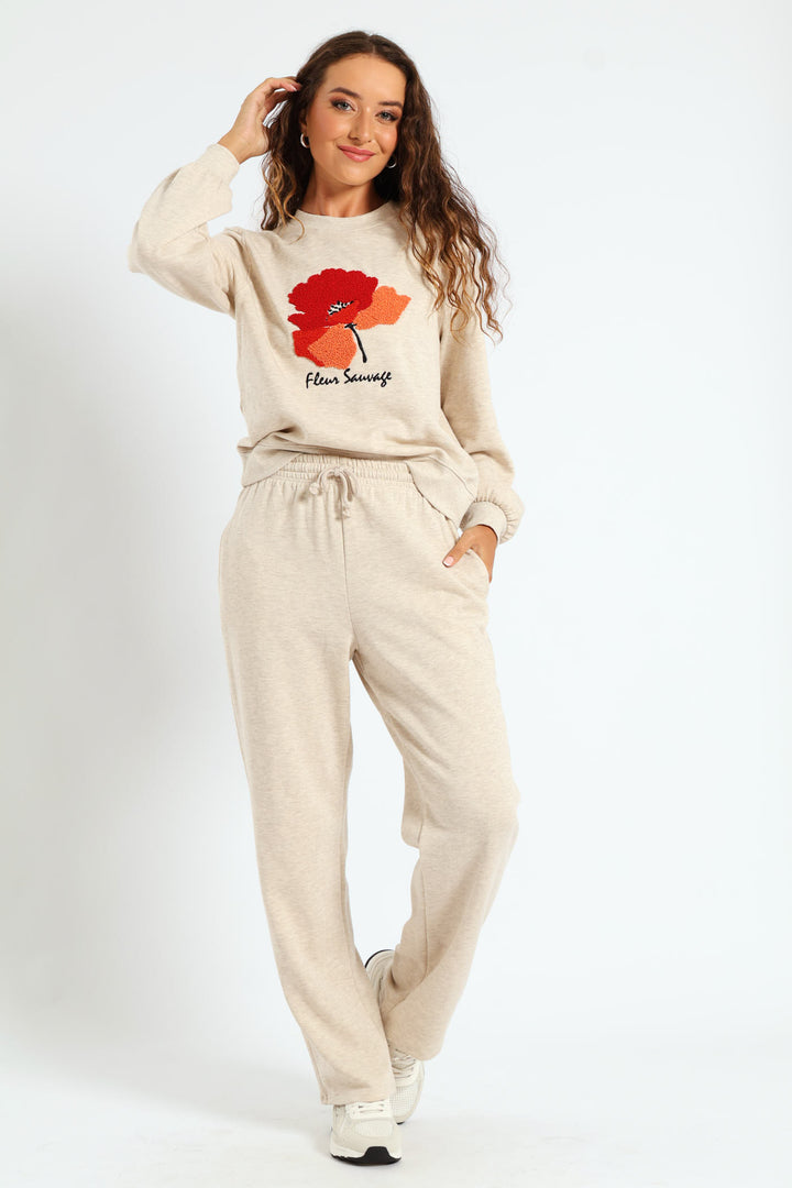 Wide Leg Jogger - Oatmeal Melange