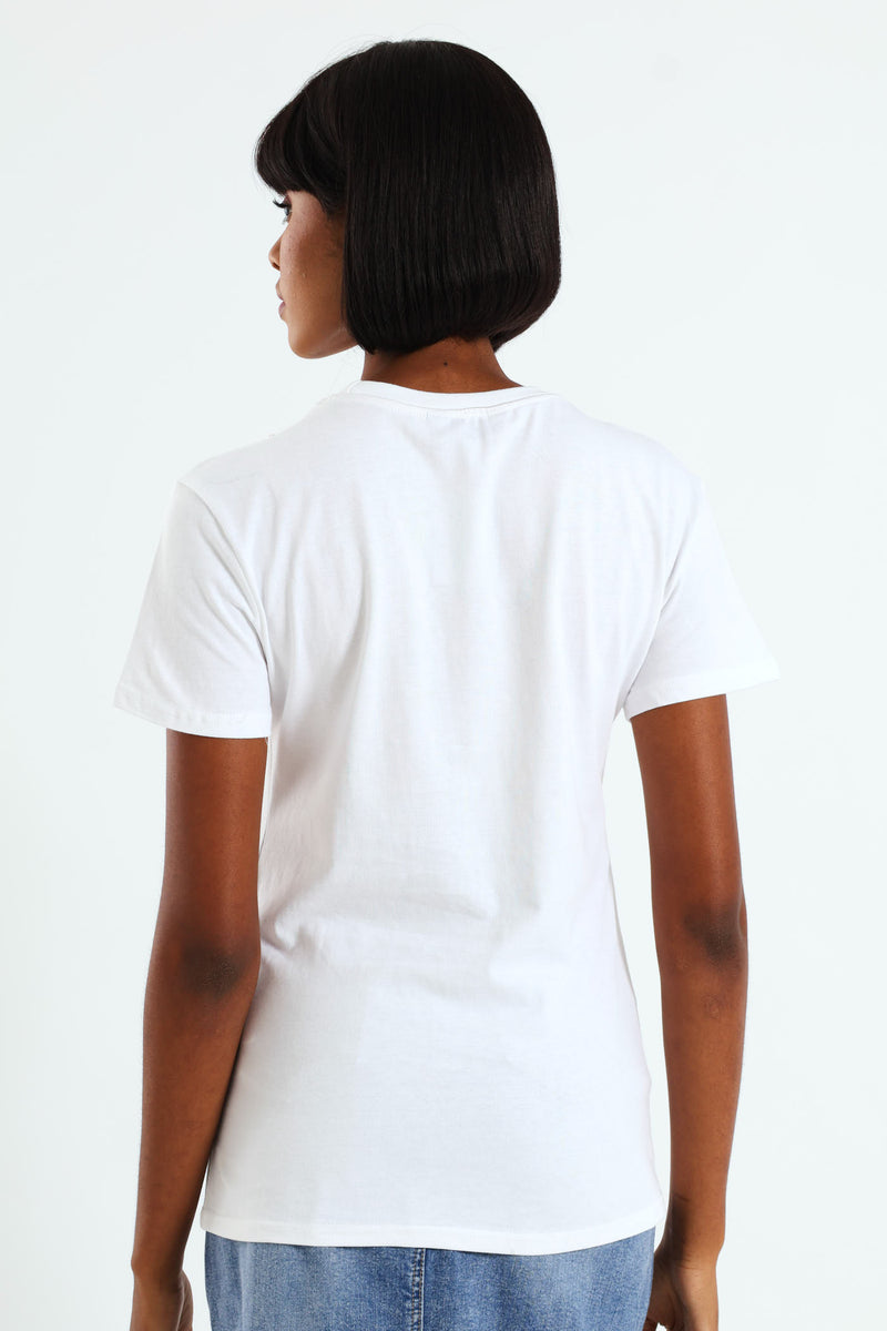 3D Flower Applique Oversized Tee - White