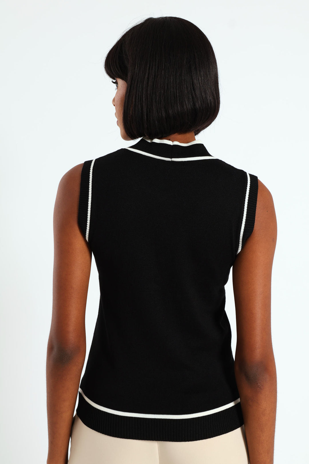 Tipped Front Kitty Bow Top - Black