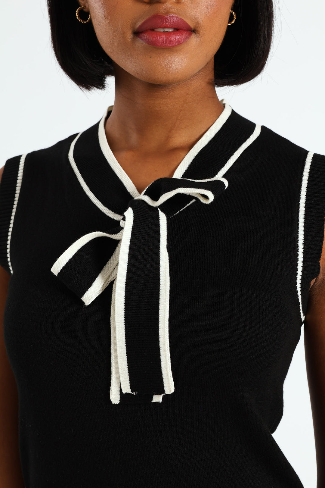 Tipped Front Kitty Bow Top - Black