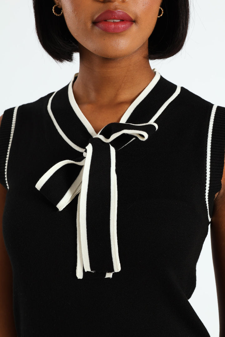 Tipped Front Kitty Bow Top - Black