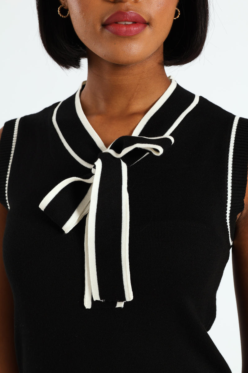 Tipped Front Kitty Bow Top - Black