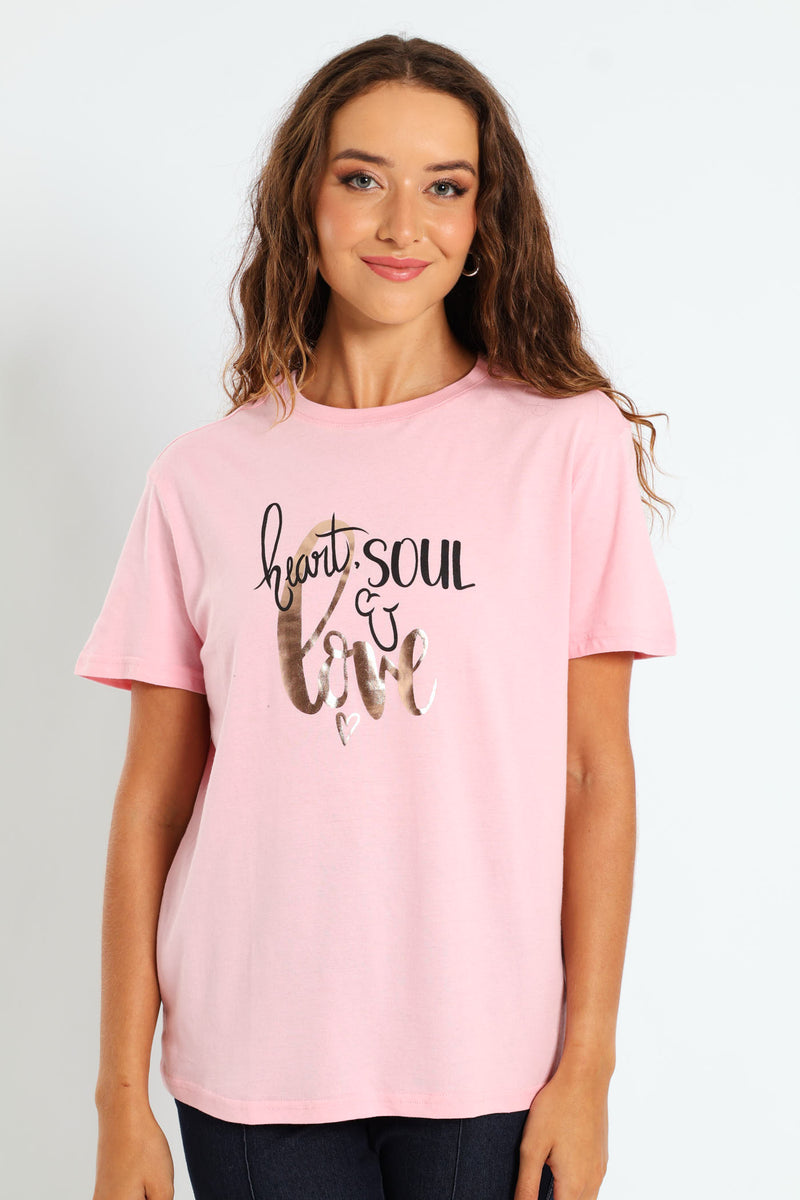 Heart, Soul & Love Foil Tee - Dark Blush