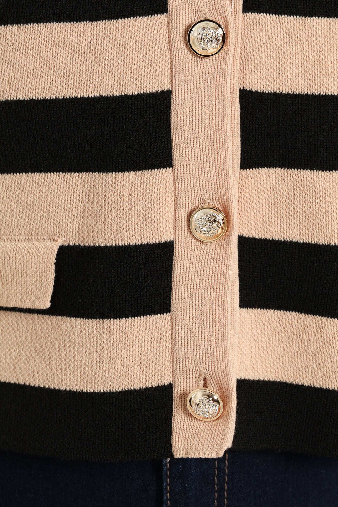 Button Through Stripe Sweater Vest - Black