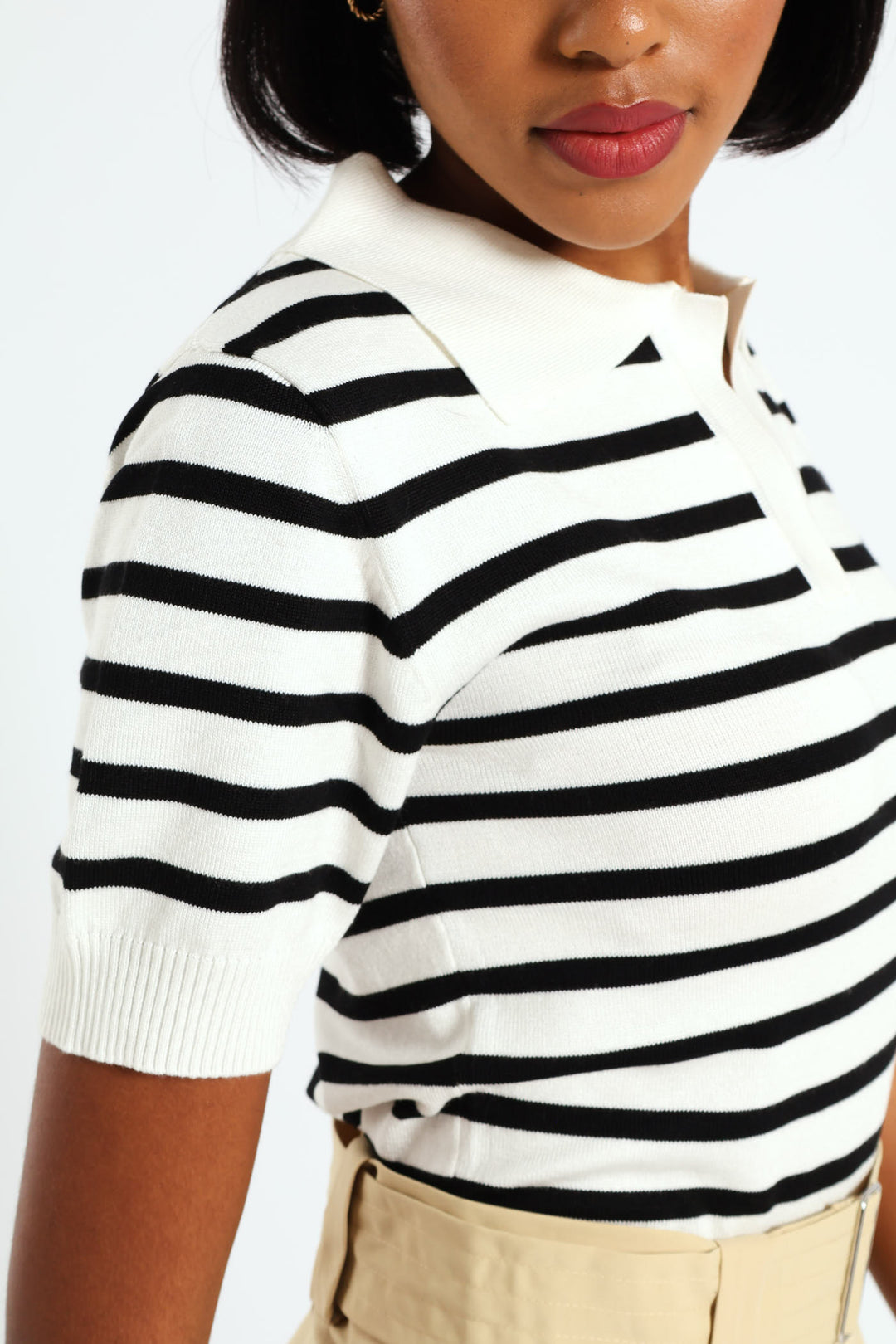 Stripe Golfer Knit Top - Black/White