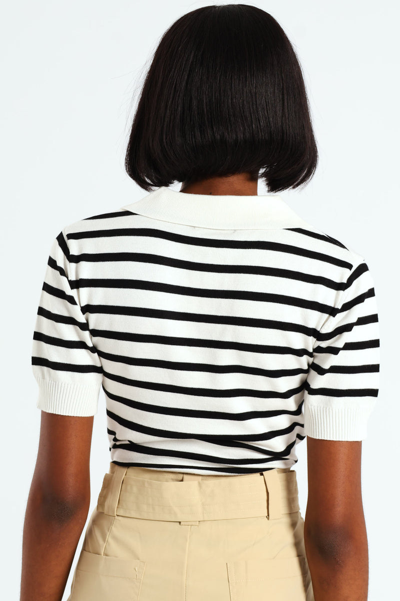 Stripe Golfer Knit Top - Black/White