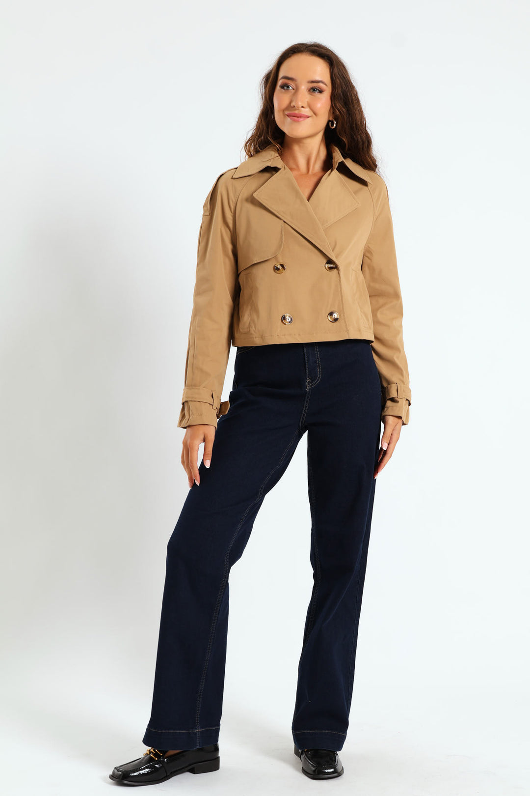 Long Sleeve Cropped Trench Jacket - Camel