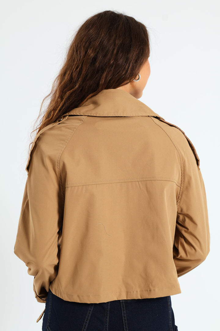 Long Sleeve Cropped Trench Jacket - Camel