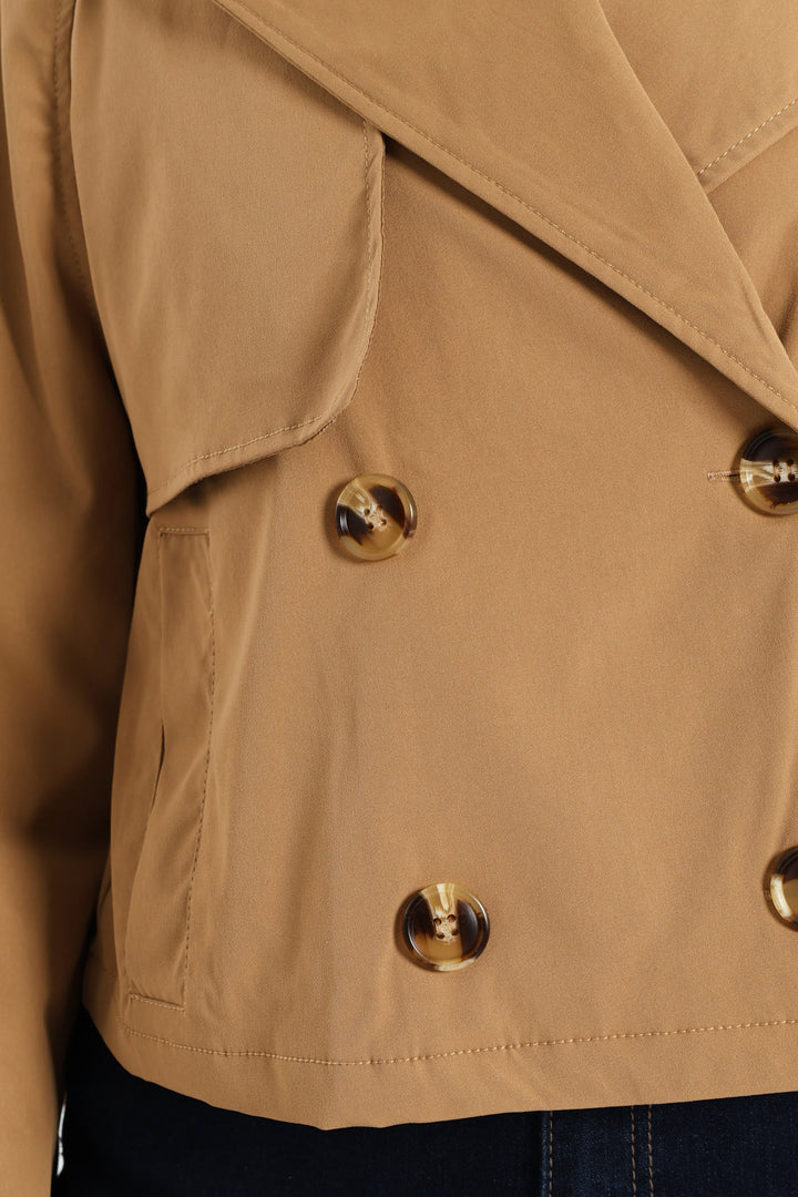 Long Sleeve Cropped Trench Jacket - Camel