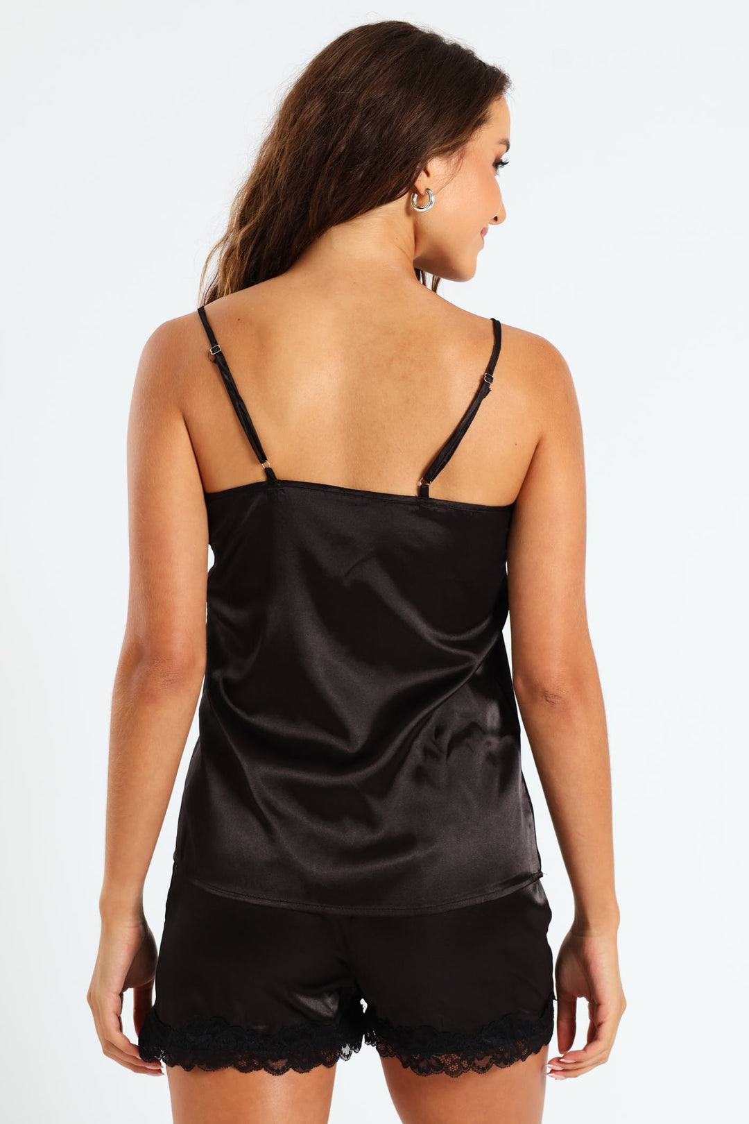Lace Cami & Satin Short Set - Black