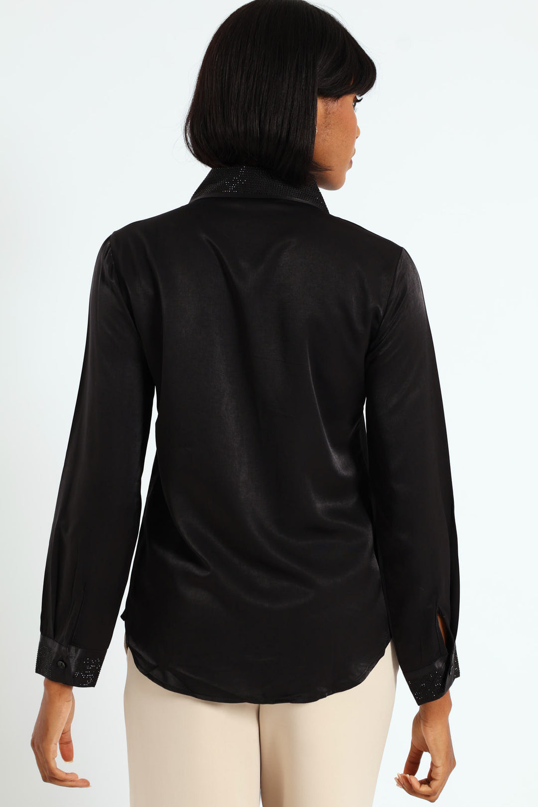 Blinged Satin Shirt - Black