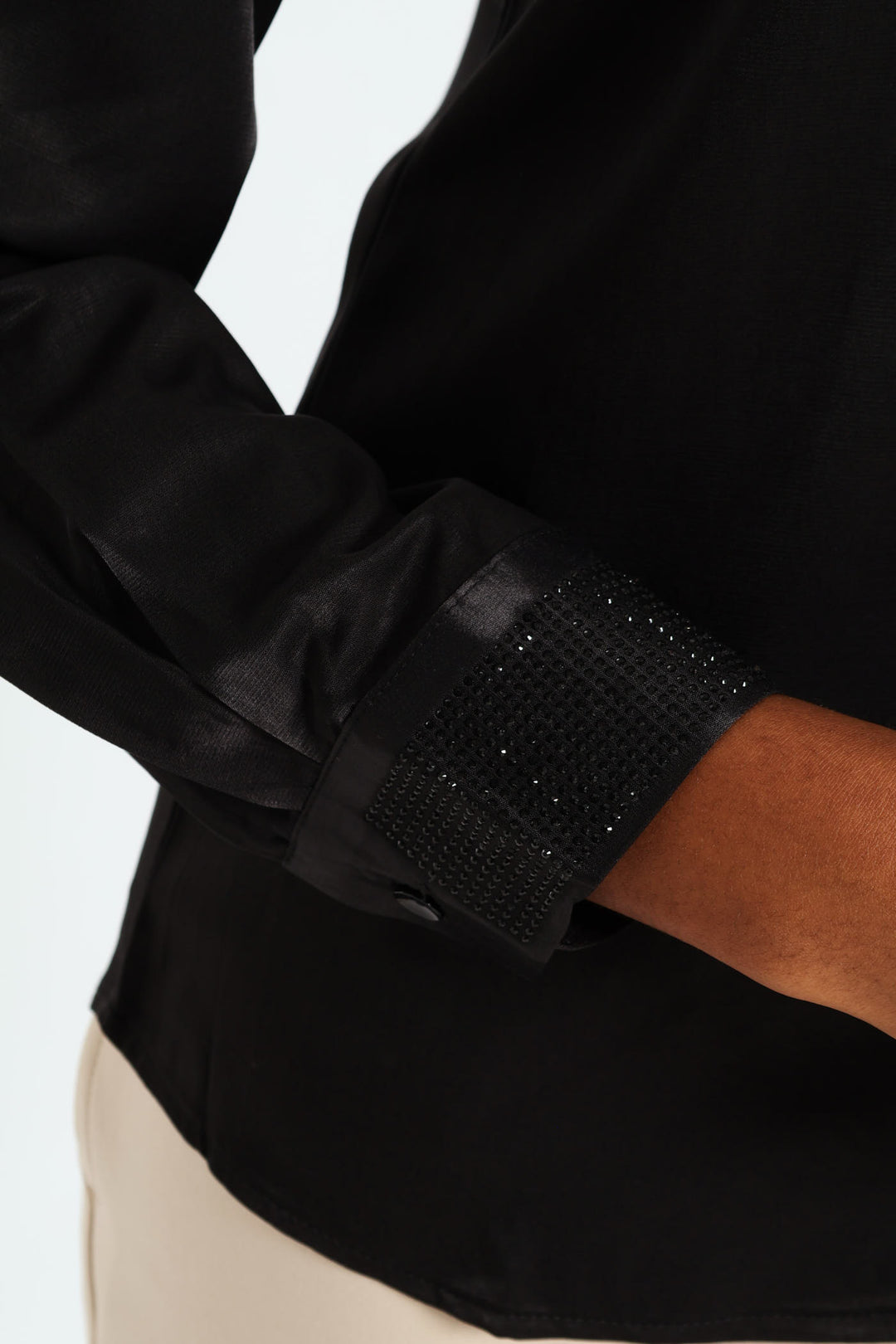 Blinged Satin Shirt - Black