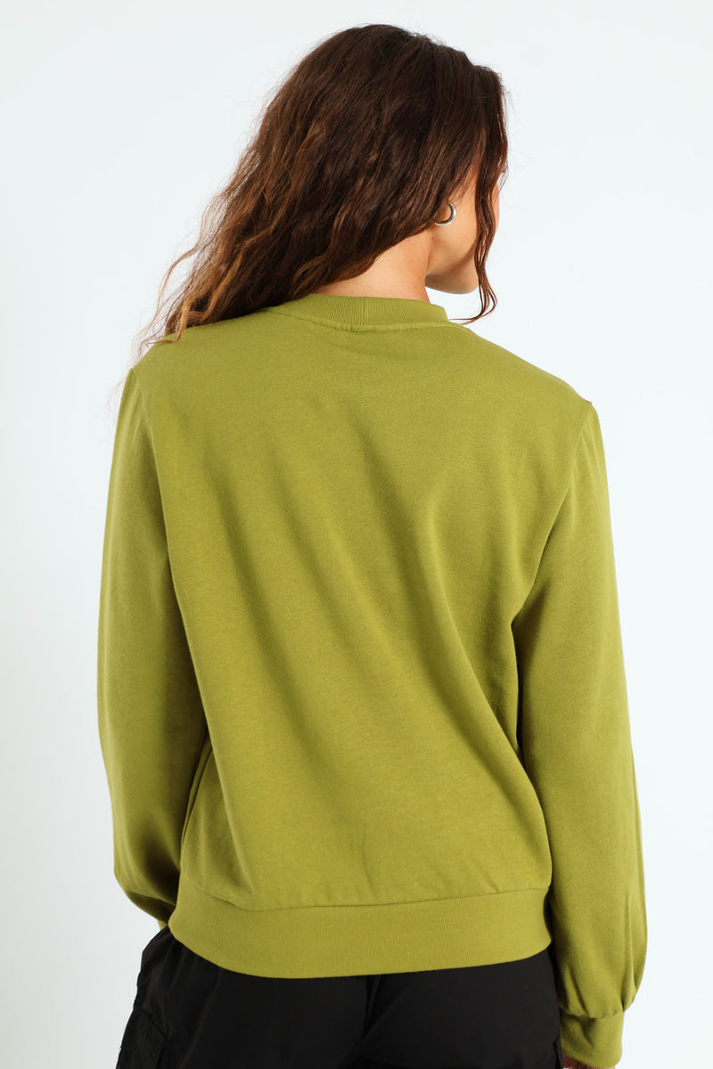 Digital Floral Emboidered Pullover - Avocado