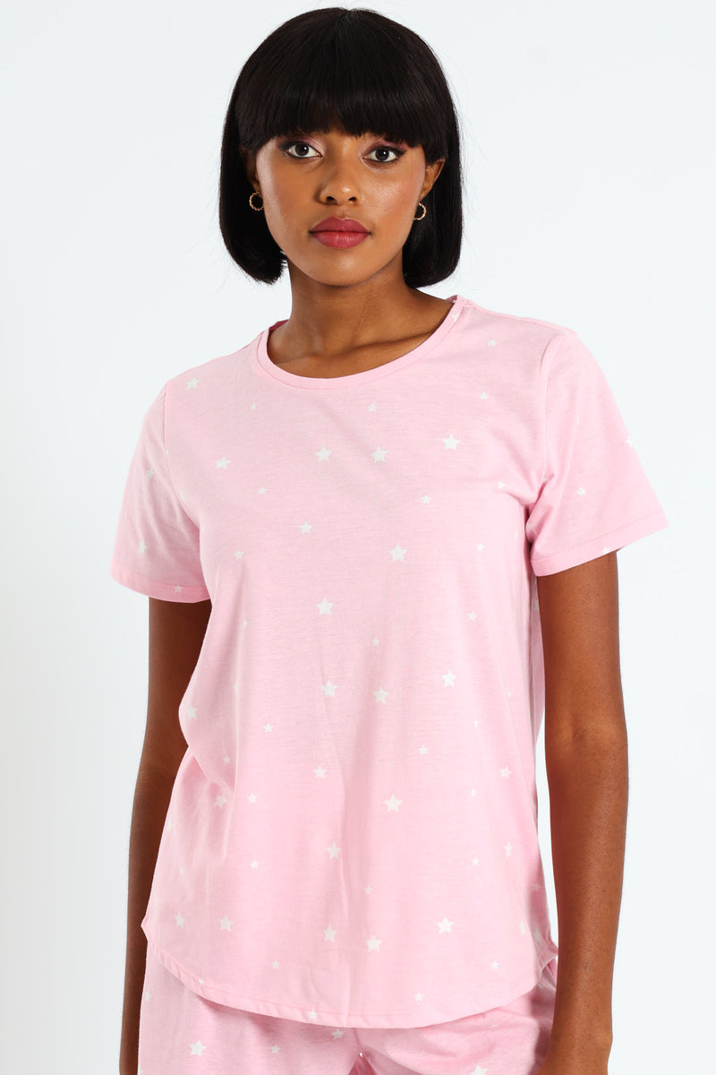 Stars Knit Tee - Pink
