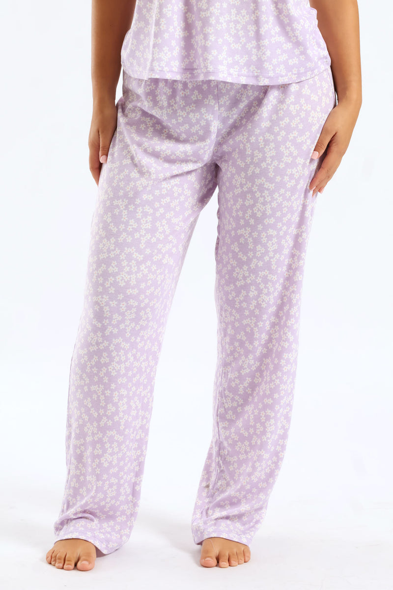 Daisies Rib Knit Straight Leg Sleep Pant - Lilac