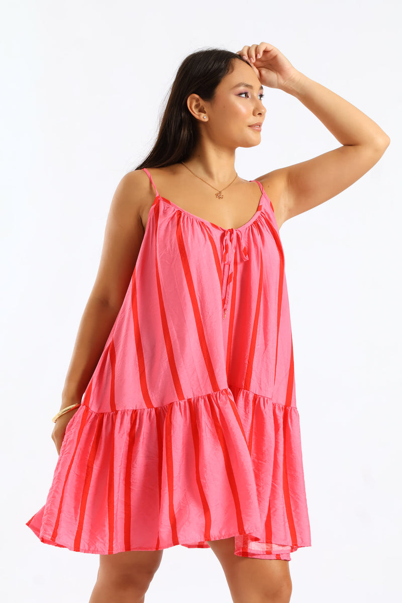 Love Stripe Drop Waist Boxy Dress - Pink