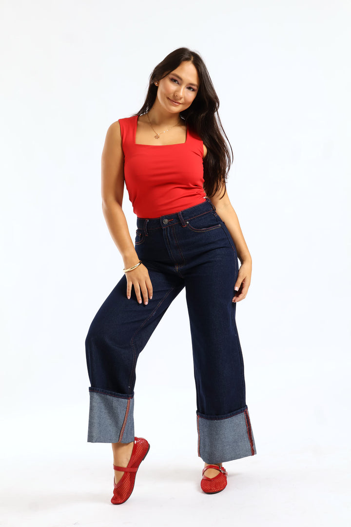 Turn Up Wide Leg Denim - Ink