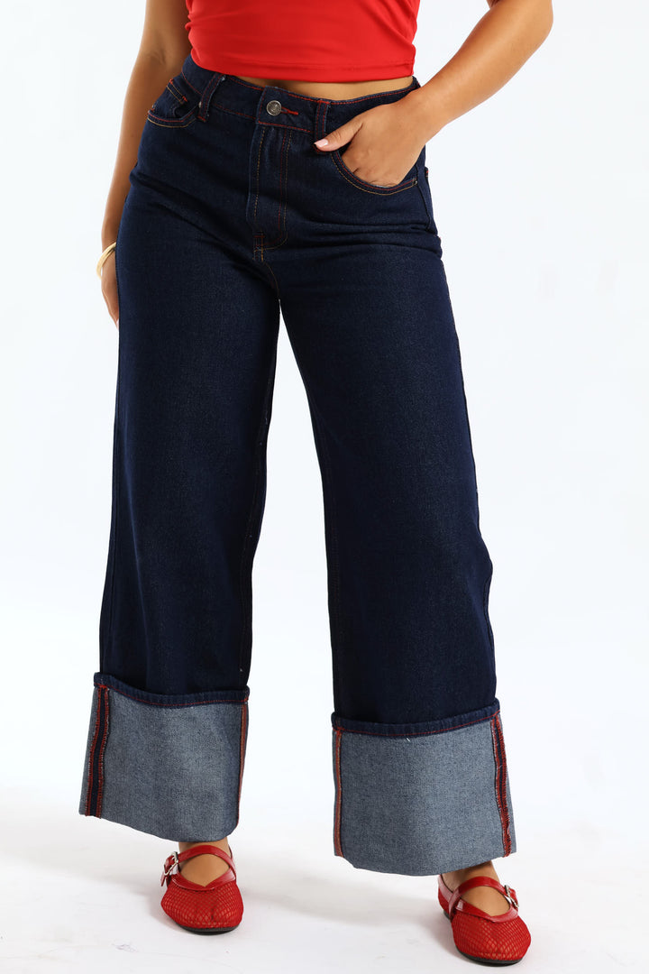 Turn Up Wide Leg Denim - Ink