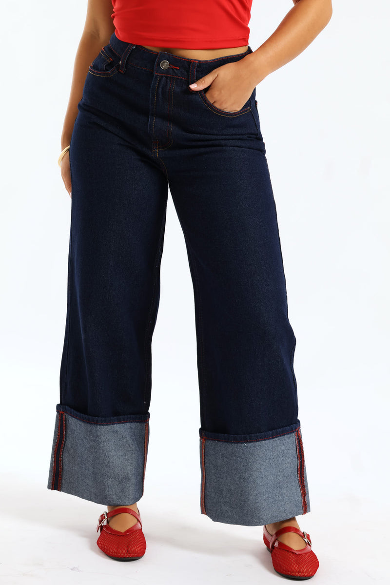 Turn Up Wide Leg Denim - Ink