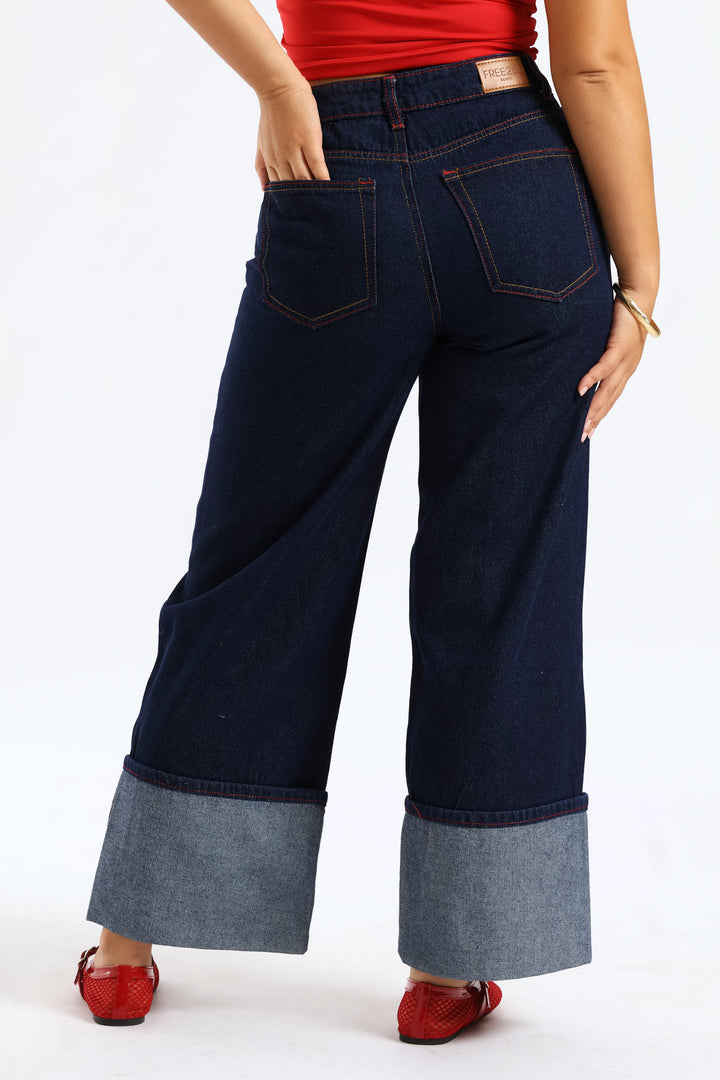 Turn Up Wide Leg Denim - Ink