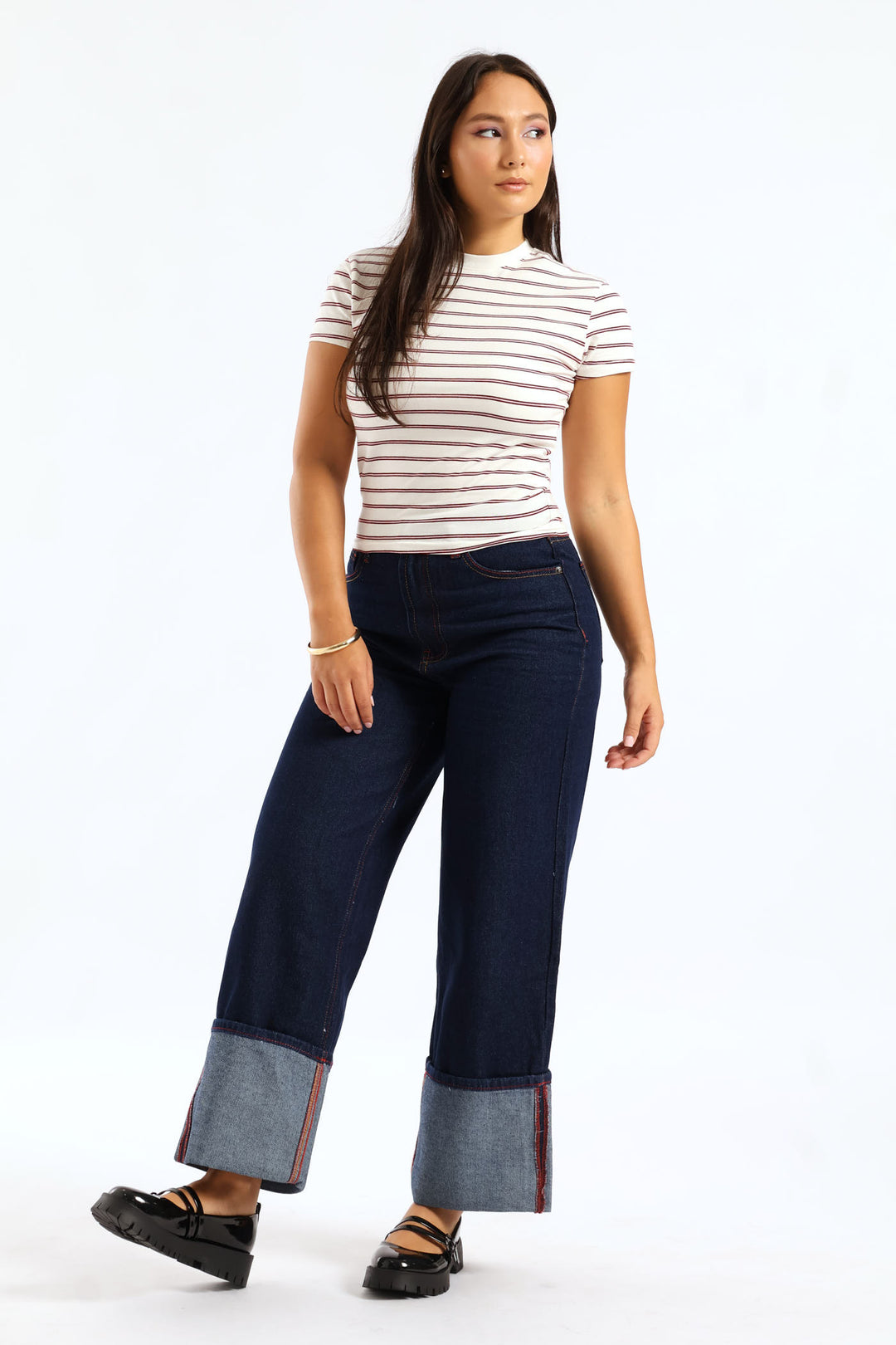 Short Sleeve Yarn Dye Stripe Tee - Burgundy