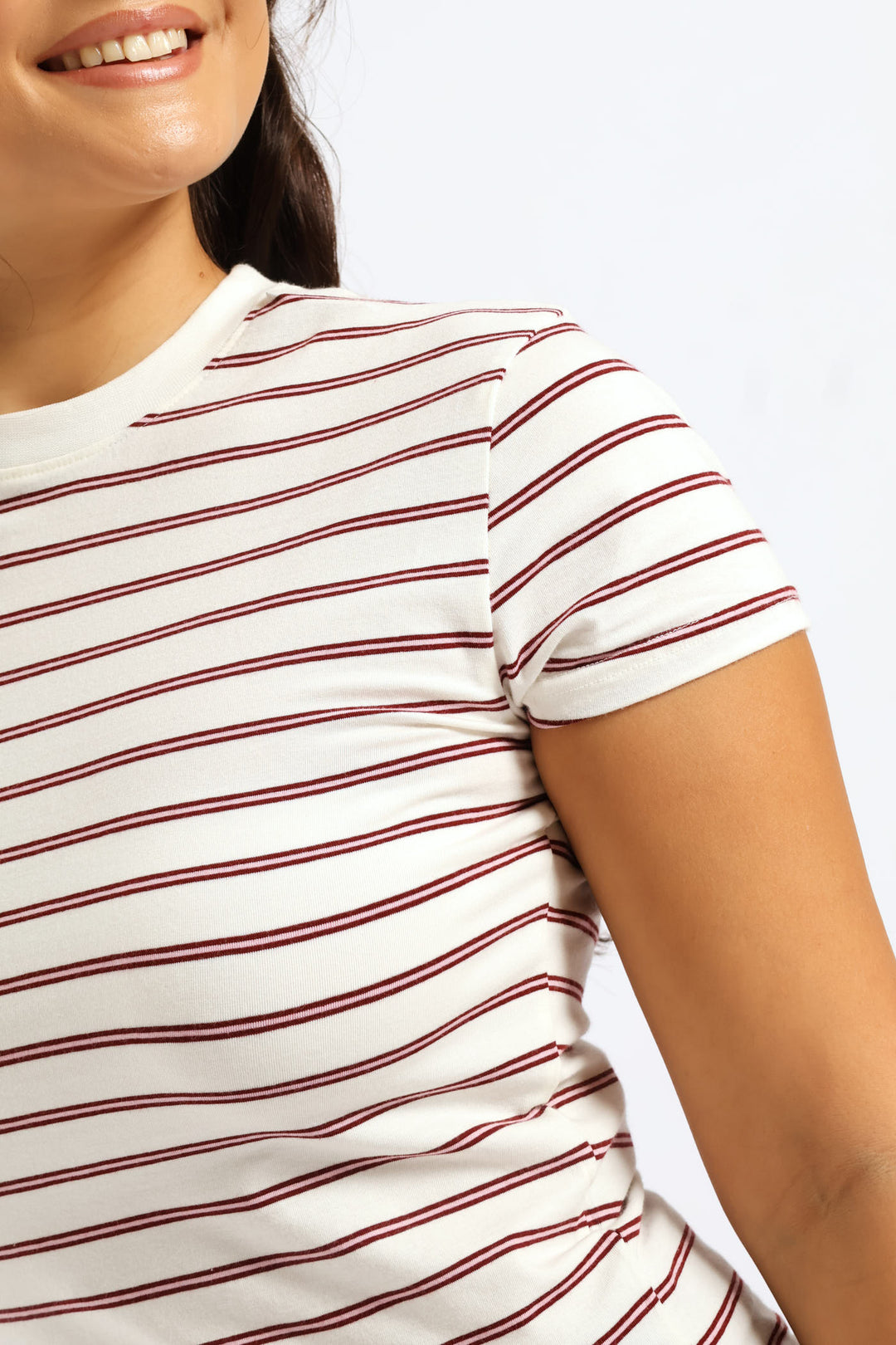 Short Sleeve Yarn Dye Stripe Tee - Burgundy
