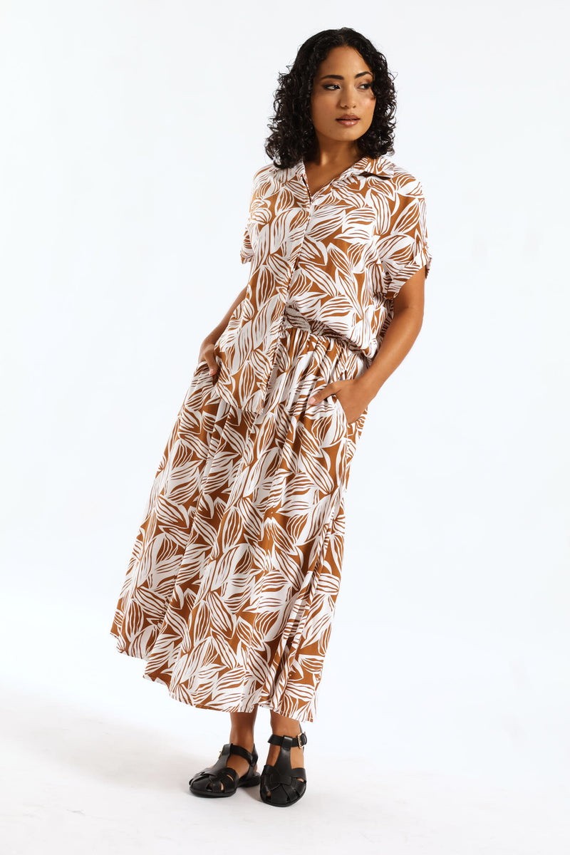 Easy Wearing Viscose Shirt - Brown/White