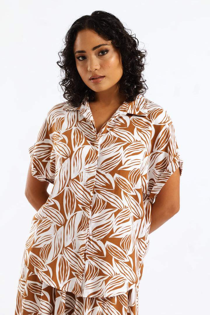 Easy Wearing Viscose Shirt - Brown/White