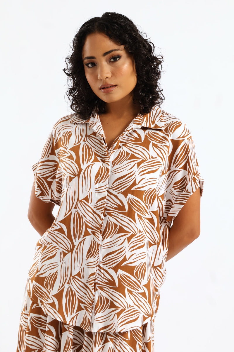 Easy Wearing Viscose Shirt - Brown/White