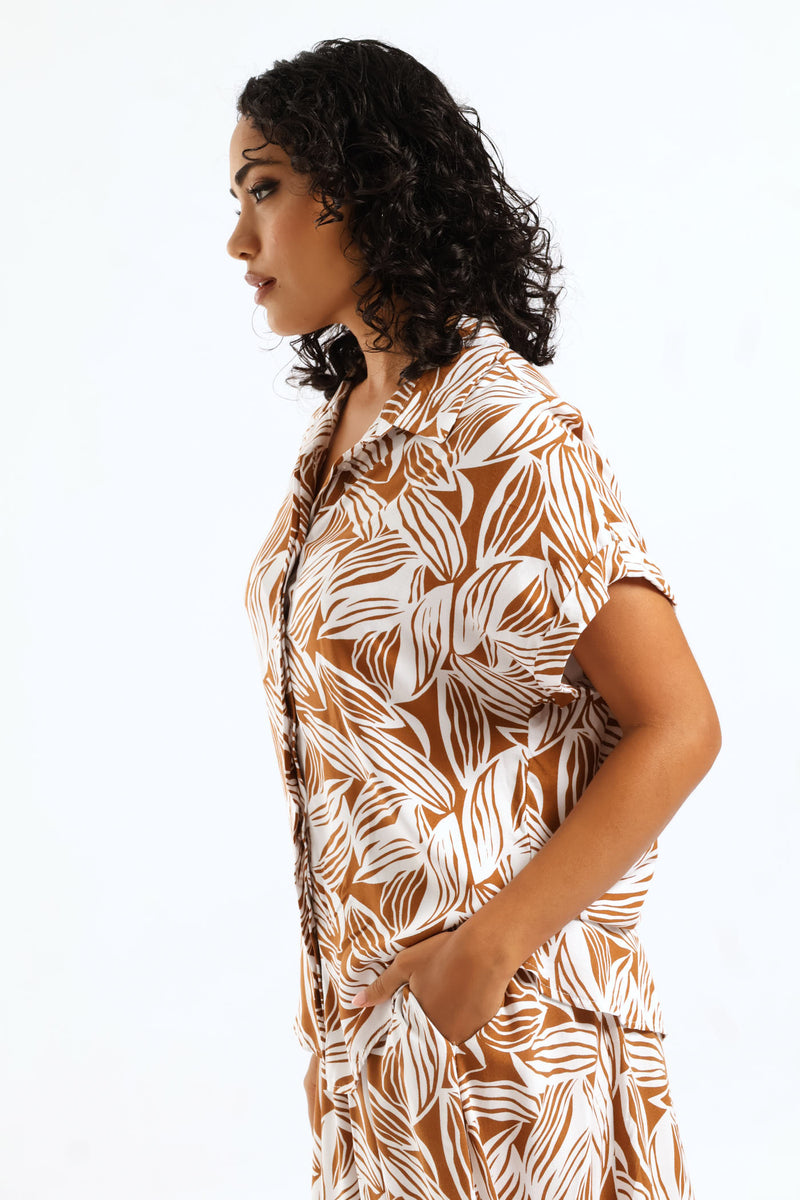 Easy Wearing Viscose Shirt - Brown/White