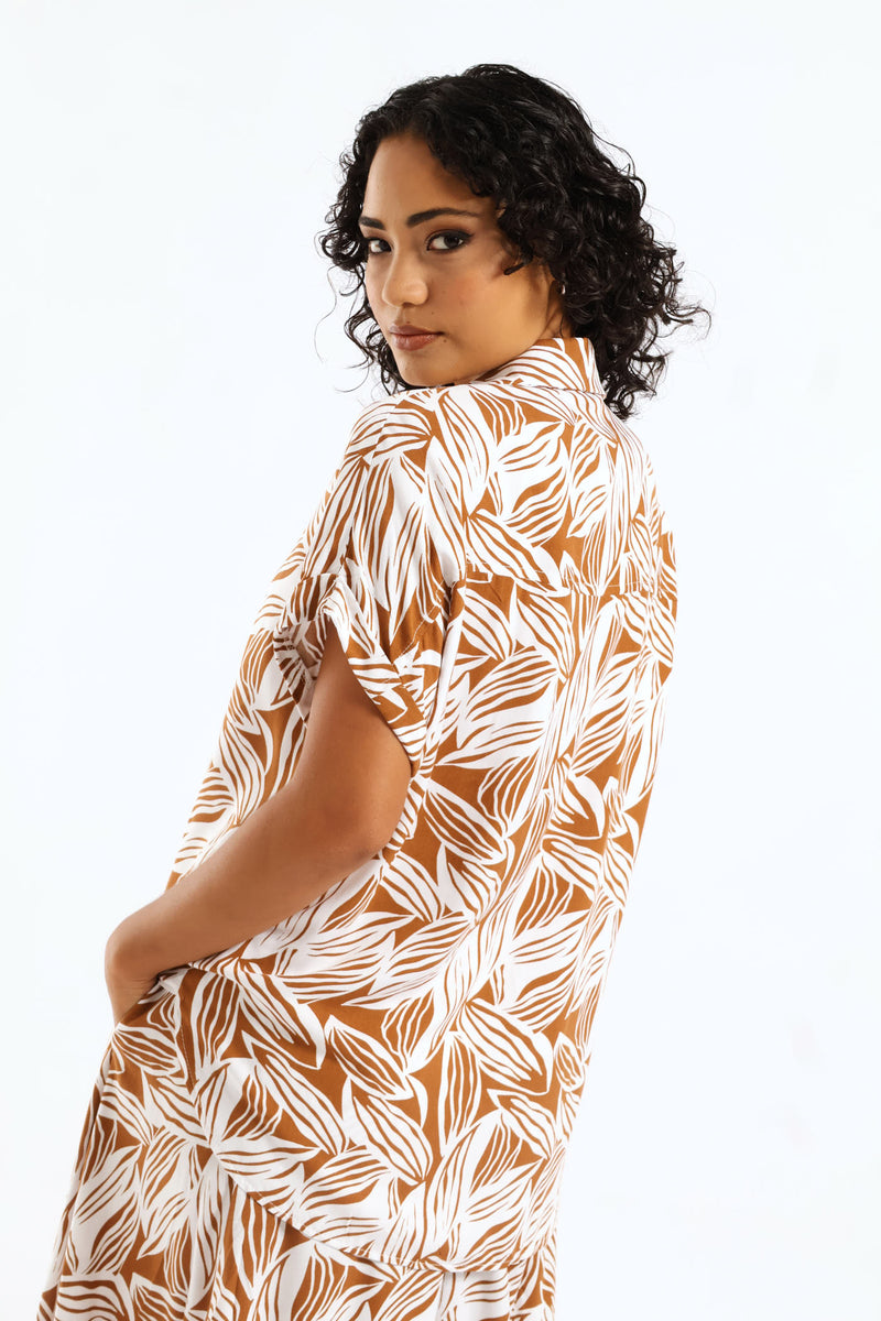 Easy Wearing Viscose Shirt - Brown/White