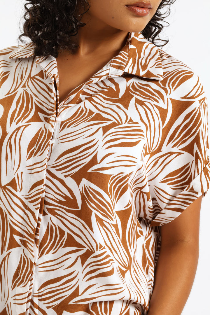 Easy Wearing Viscose Shirt - Brown/White