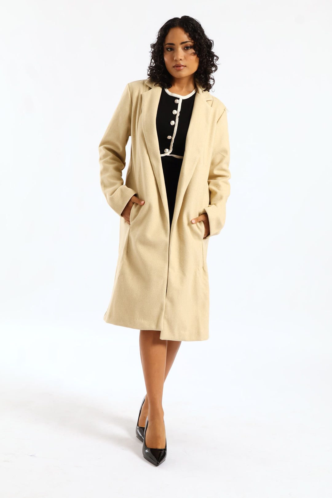 Basic Panelled Pocket Coat - Oatmeal