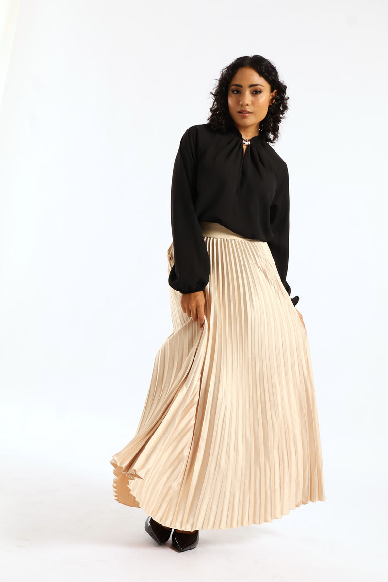 Trim Twist Neck Blouse - Black