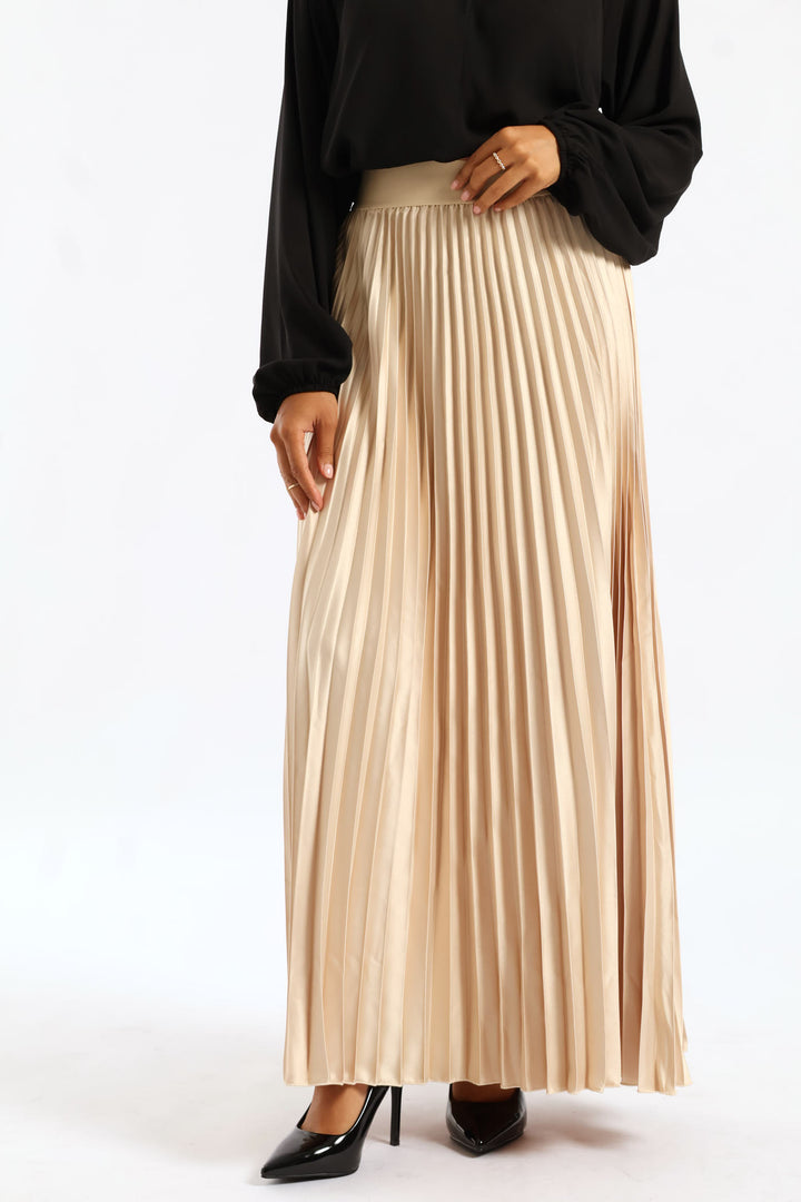 Pleated Satin Maxi Skirt - Bone