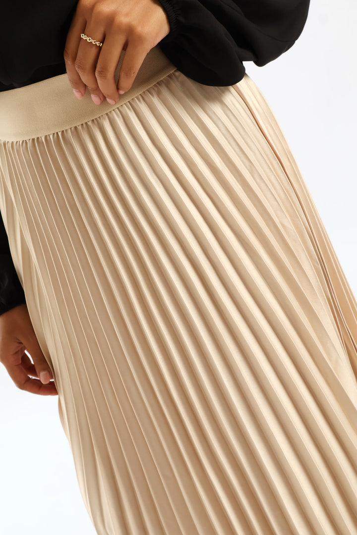 Pleated Satin Maxi Skirt - Bone