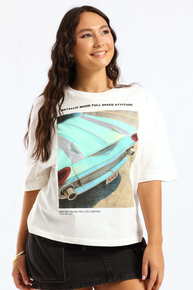 Boxy Ride Over Sized Tee - White