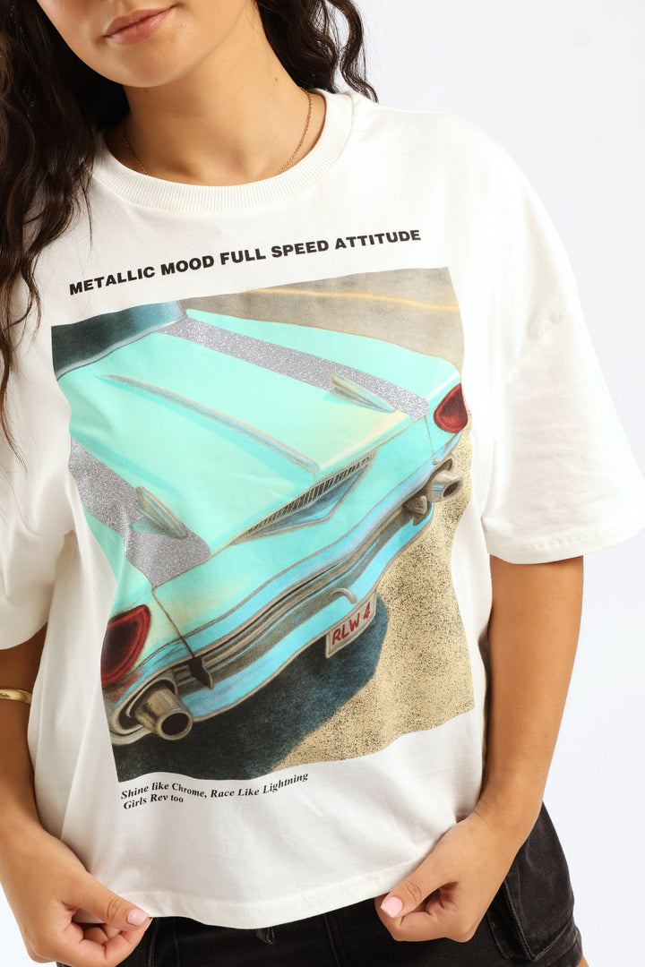Boxy Ride Over Sized Tee - White