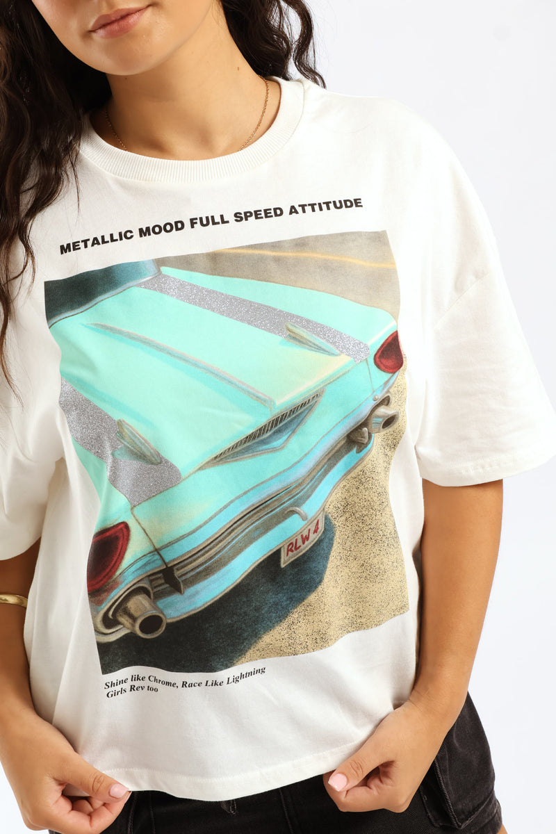Boxy Ride Over Sized Tee - White