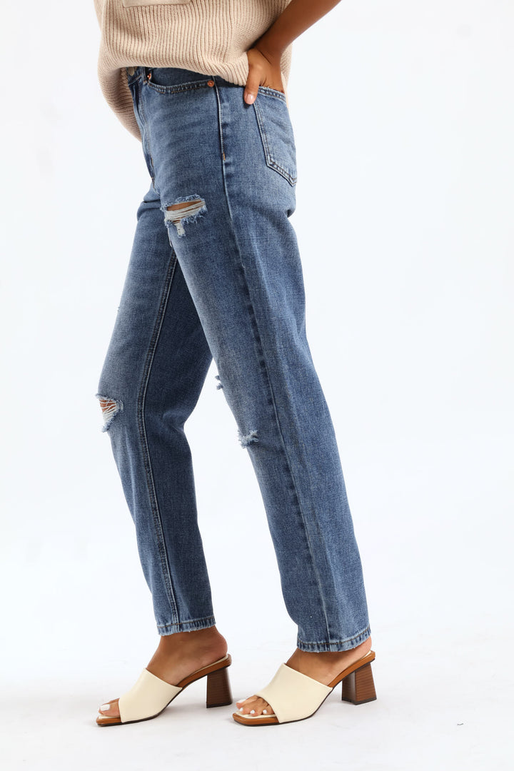 Hi-Rise Abraised Mom Jean - Dark Wash