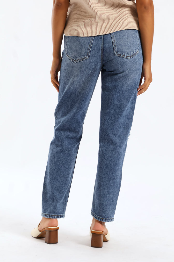 Hi-Rise Abraised Mom Jean - Dark Wash
