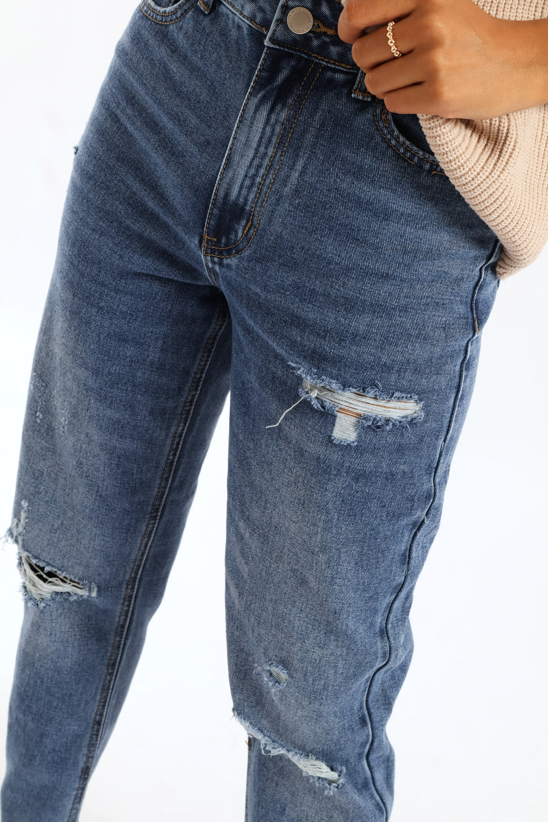 Hi-Rise Abraised Mom Jean - Dark Wash