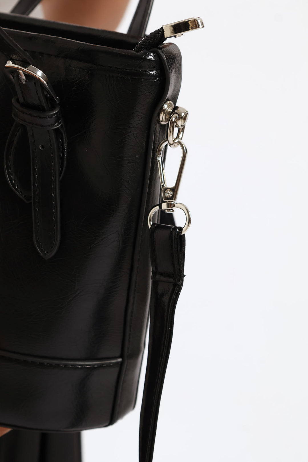 Silver Hardware Bucket Crossbody Bag - Black