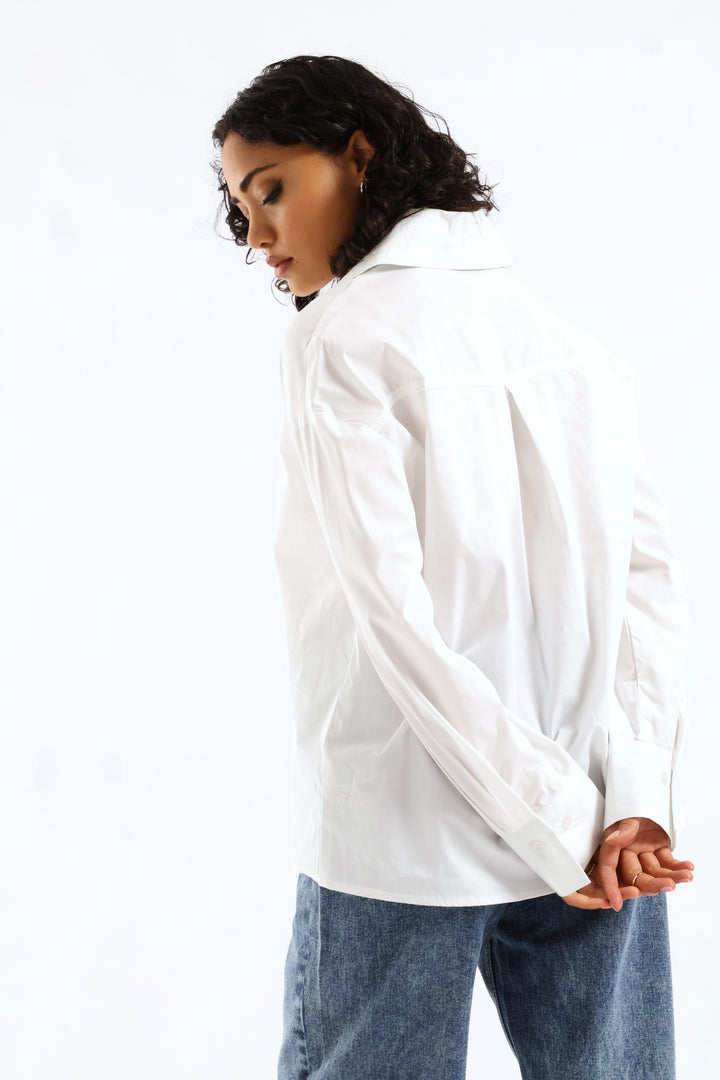 Half Placket Cutaway Popover Poplin Shirt - White