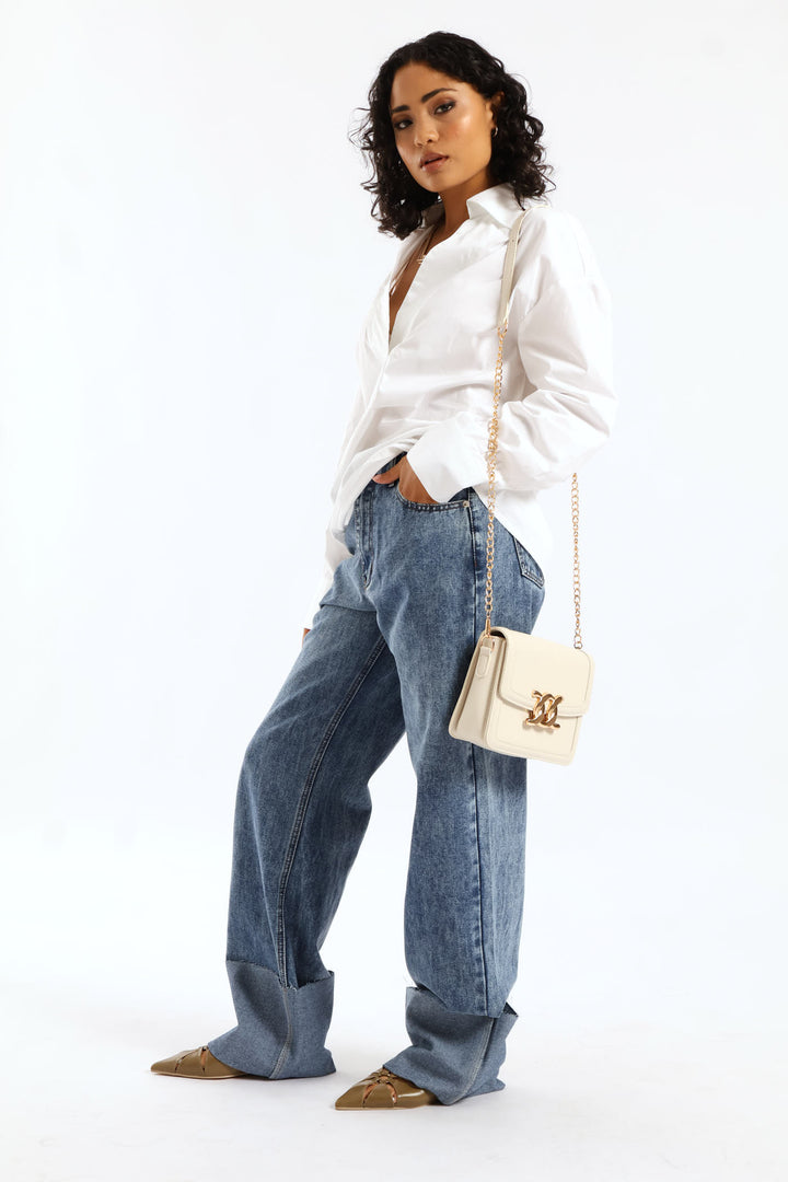 Gold Clasp Satchel - Cream